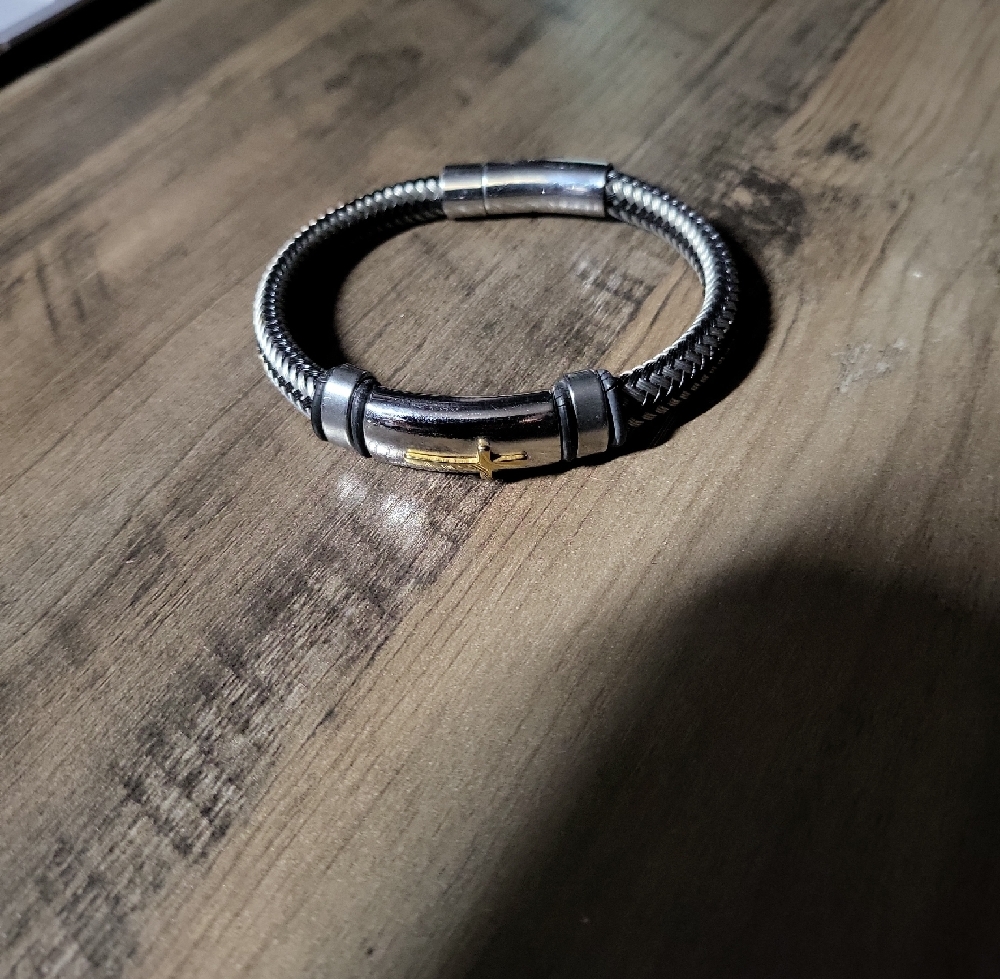 Men's Silver and Gold Bracelet With Cross